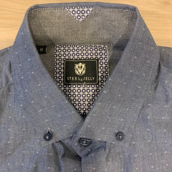 Men's Steel and Jelly Navy w/dotted print button down shirt flip cuff NWT Medium - Picture 4 of 9